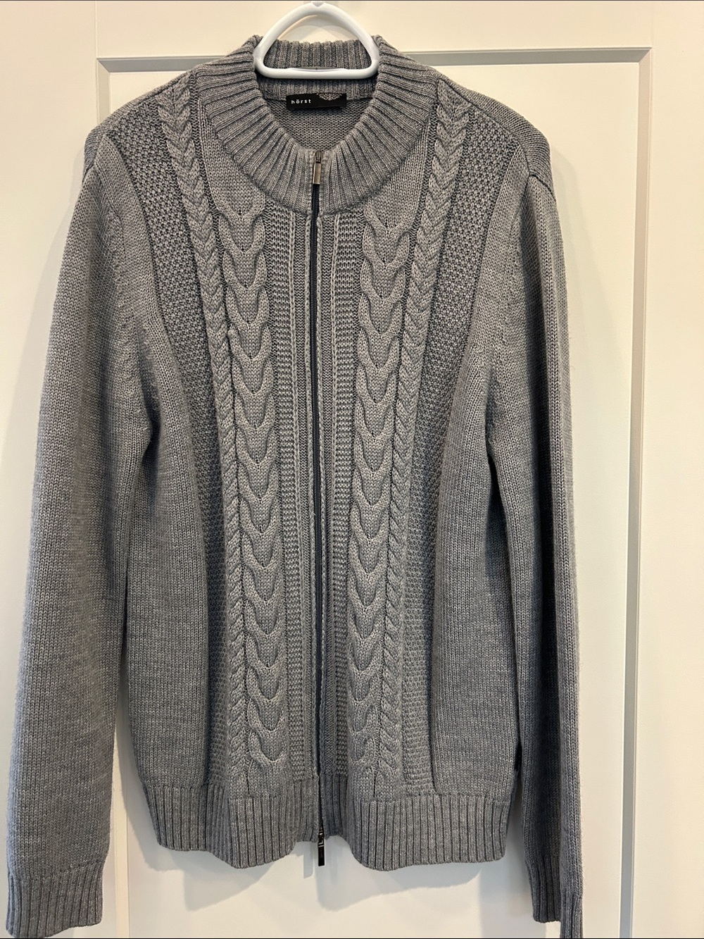 HÖRST Men's Gray Cable-Knit Zip Cardigan Sweater